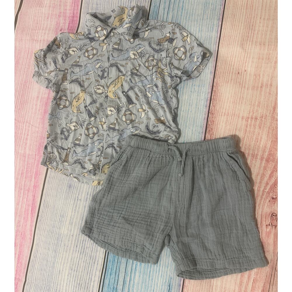 Angel Dear Nautical 2 Piece Set 18-24M Bamboo Top Muslin Shorts